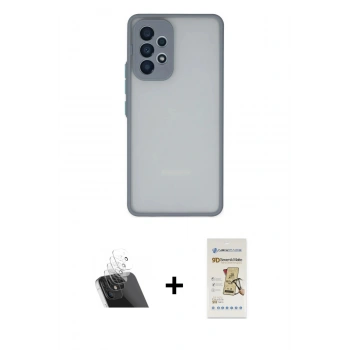MARSİLYAN™- Galaxy A53 5G Kılıf Ahenk Çizgi Serisi - Siyah Mat Seramik Nano Ekran Koruyucu + Kamera Lens Koruma Cam - SF