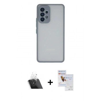 MARSİLYAN™- Galaxy A53 5G Kılıf Ahenk Çizgi Serisi - Siyah Seramik Nano Ekran Koruyucu + Kamera Lens Koruma Cam - SF