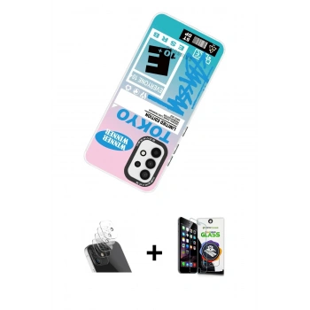 MARSİLYAN™- Galaxy A53 5G Kılıf Siluet Çizgi Koleksiyonu - Şeffaf Temperli Cam Ekran Koruyucu + Kamera Lens Koruma Cam - SF