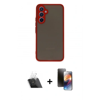 MARSİLYAN™- Galaxy A54 5G Kılıf Ahenk Çizgi Serisi - Siyah 3D Antistatik Mat Seramik Nano Ekran Koruyucu + Kamera Lens Koruma Cam - SF