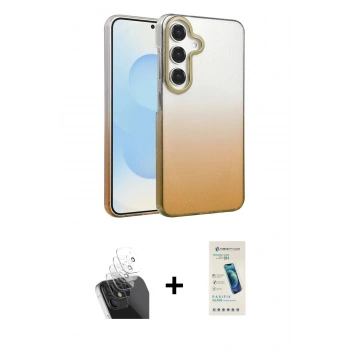 MARSİLYAN™- Galaxy A55 5G Kılıf Kıvılcım Minimal Özel Seri - Şeffaf Pasifik Cam Ekran Koruyucu + Kamera Lens Koruma Cam - SF