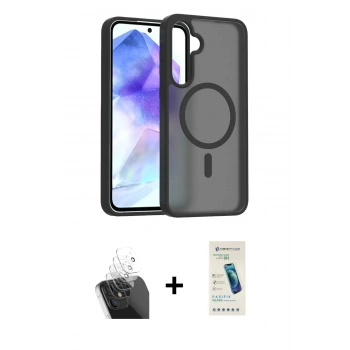 MARSİLYAN™- Galaxy A55 5G Kılıf Siluet Minimal Prime - Şeffaf Pasifik Cam Ekran Koruyucu + Kamera Lens Koruma Cam - SF