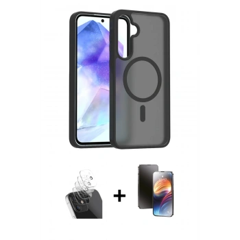 MARSİLYAN™- Galaxy A55 5G Kılıf Siluet Minimal Prime - Siyah 3D Antistatik Mat Seramik Nano Ekran Koruyucu + Kamera Lens Koruma Cam - SF