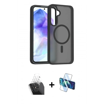MARSİLYAN™- Galaxy A55 5G Kılıf Siluet Minimal Prime - Siyah 3D Antistatik Seramik Nano Ekran Koruyucu + Kamera Lens Koruma Cam - SF
