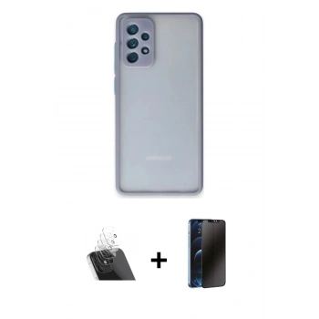 MARSİLYAN™- Galaxy A72 Kılıf Ahenk Çizgi Serisi - Siyah 3D Antistatik Hayalet Cam Ekran Koruyucu + Kamera Lens Koruma Cam - SF