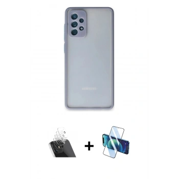 MARSİLYAN™- Galaxy A72 Kılıf Ahenk Çizgi Serisi - Siyah 3D Antistatik Seramik Nano Ekran Koruyucu + Kamera Lens Koruma Cam - SF