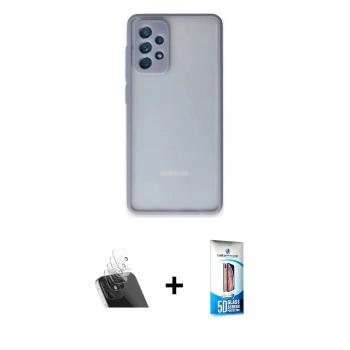 MARSİLYAN™- Galaxy A72 Kılıf Ahenk Çizgi Serisi - Siyah 5D Eko Cam Ekran Koruyucu + Kamera Lens Koruma Cam - SF