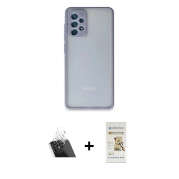 MARSİLYAN™- Galaxy A72 Kılıf Ahenk Çizgi Serisi - Siyah Mat Seramik Nano Ekran Koruyucu + Kamera Lens Koruma Cam - SF