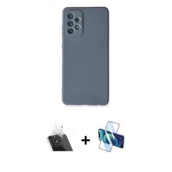 MARSİLYAN™- Galaxy A72 Kılıf Ahenk Serisi - Siyah 3D Antistatik Cam Ekran Koruyucu + Kamera Lens Koruma Cam - SF