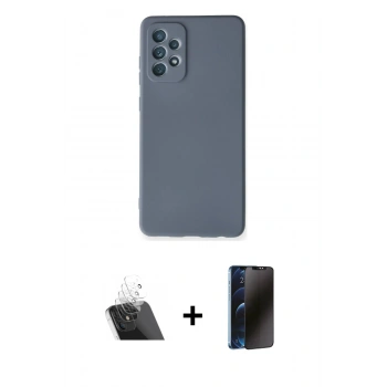 MARSİLYAN™- Galaxy A72 Kılıf Ahenk Serisi - Siyah 3D Antistatik Hayalet Cam Ekran Koruyucu + Kamera Lens Koruma Cam - SF