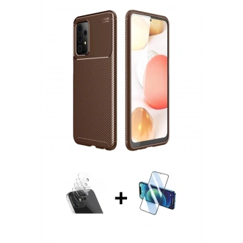 MARSİLYAN™- Galaxy A72 Kılıf Eksen Form Prime - Siyah 3D Antistatik Cam Ekran Koruyucu + Kamera Lens Koruma Cam - SF