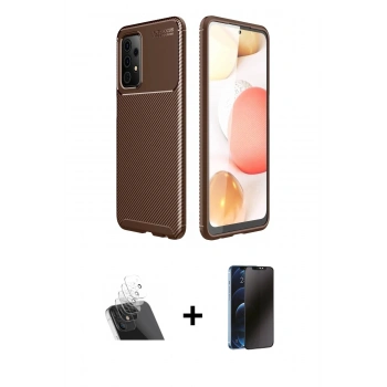 MARSİLYAN™- Galaxy A72 Kılıf Eksen Form Prime - Siyah 3D Antistatik Hayalet Cam Ekran Koruyucu + Kamera Lens Koruma Cam - SF