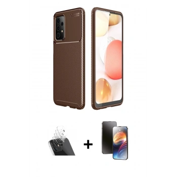 MARSİLYAN™- Galaxy A72 Kılıf Eksen Form Prime - Siyah 3D Antistatik Mat Seramik Nano Ekran Koruyucu + Kamera Lens Koruma Cam - SF