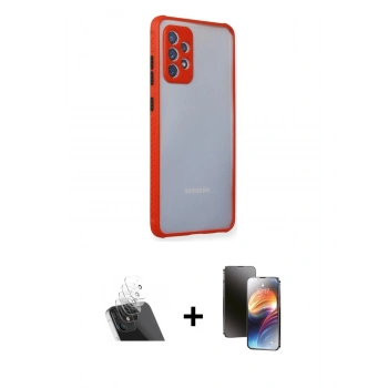 MARSİLYAN™- Galaxy A72 Kılıf Nova Asil Özel Seri - Siyah 3D Antistatik Mat Seramik Nano Ekran Koruyucu + Kamera Lens Koruma Cam - SF