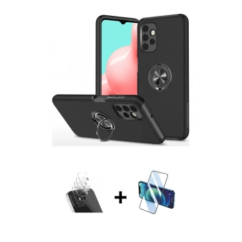 MARSİLYAN™- Galaxy A72 Kılıf Odak Form Prime - Siyah 3D Antistatik Seramik Nano Ekran Koruyucu + Kamera Lens Koruma Cam - SF