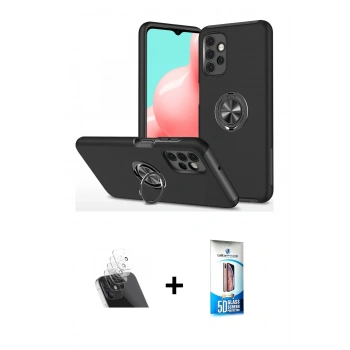 MARSİLYAN™- Galaxy A72 Kılıf Odak Form Prime - Siyah 5D Eko Cam Ekran Koruyucu + Kamera Lens Koruma Cam - SF