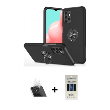 MARSİLYAN™- Galaxy A72 Kılıf Odak Form Prime - Siyah 5D Hayalet Cam Ekran Koruyucu + Kamera Lens Koruma Cam - SF