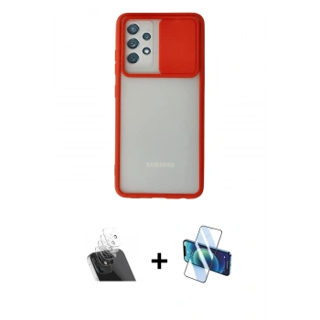 MARSİLYAN™- Galaxy A72 Kılıf Vadi Çizgi - Siyah 3D Antistatik Cam Ekran Koruyucu + Kamera Lens Koruma Cam - SF