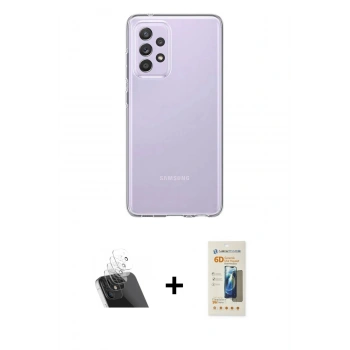MARSİLYAN™- Galaxy A72 Kılıf Zirve Doku - Siyah 6D Mat Seramik Hayalet Nano Ekran Koruyucu + Kamera Lens Koruma Cam - SF
