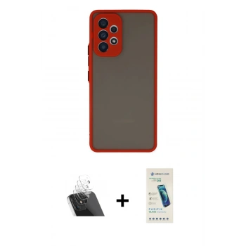 MARSİLYAN™- Galaxy A73 5G Kılıf Ahenk Çizgi Serisi - Şeffaf Pasifik Cam Ekran Koruyucu + Kamera Lens Koruma Cam - SF
