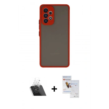MARSİLYAN™- Galaxy A73 5G Kılıf Ahenk Çizgi Serisi - Siyah Seramik Nano Ekran Koruyucu + Kamera Lens Koruma Cam - SF