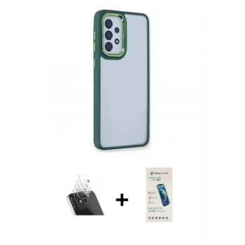 MARSİLYAN™- Galaxy A73 5G Kılıf Eksen Doku Prime - Şeffaf Pasifik Cam Ekran Koruyucu + Kamera Lens Koruma Cam - SF