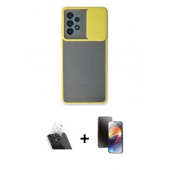 MARSİLYAN™- Galaxy A73 5G Kılıf Vadi Çizgi - Siyah 3D Antistatik Mat Seramik Nano Ekran Koruyucu + Kamera Lens Koruma Cam - SF