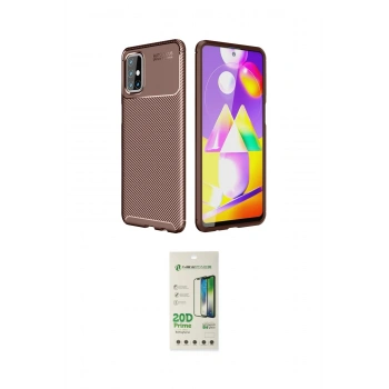 MARSİLYAN™- Galaxy M31S Kılıf Eksen Form Prime - Siyah 20D Premium Cam Ekran Koruyucu