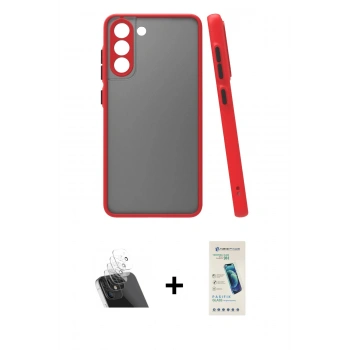MARSİLYAN™- Galaxy S21 FE Kılıf Ahenk Çizgi Serisi - Şeffaf Pasifik Cam Ekran Koruyucu + Kamera Lens Koruma Cam - SF