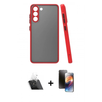 MARSİLYAN™- Galaxy S21 FE Kılıf Ahenk Çizgi Serisi - Siyah 3D Antistatik Mat Seramik Nano Ekran Koruyucu + Kamera Lens Koruma Cam - SF
