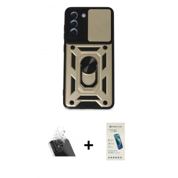 MARSİLYAN™- Galaxy S21 FE Kılıf Ahenk Klasik - Şeffaf Pasifik Cam Ekran Koruyucu + Kamera Lens Koruma Cam - SF