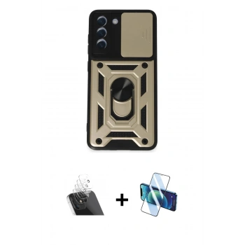MARSİLYAN™- Galaxy S21 FE Kılıf Ahenk Klasik - Siyah 3D Antistatik Cam Ekran Koruyucu + Kamera Lens Koruma Cam - SF