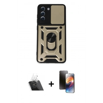 MARSİLYAN™- Galaxy S21 FE Kılıf Ahenk Klasik - Siyah 3D Antistatik Mat Seramik Nano Ekran Koruyucu + Kamera Lens Koruma Cam - SF