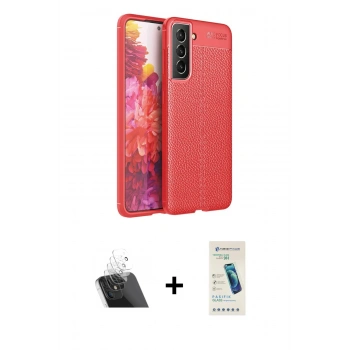 MARSİLYAN™- Galaxy S21 FE Kılıf Doruk Klasik Özel Seri - Şeffaf Pasifik Cam Ekran Koruyucu + Kamera Lens Koruma Cam - SF