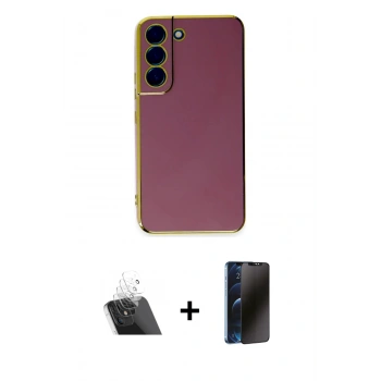 MARSİLYAN™- Galaxy S21 FE Kılıf Yankı Serisi - Siyah 3D Antistatik Hayalet Cam Ekran Koruyucu + Kamera Lens Koruma Cam - SF