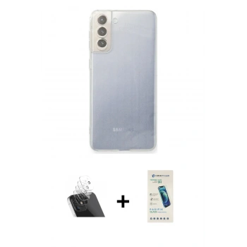 MARSİLYAN™- Galaxy S21 FE Kılıf Zirve Doku - Şeffaf Pasifik Cam Ekran Koruyucu + Kamera Lens Koruma Cam - SF
