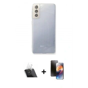 MARSİLYAN™- Galaxy S21 FE Kılıf Zirve Doku - Siyah 3D Antistatik Mat Seramik Nano Ekran Koruyucu + Kamera Lens Koruma Cam - SF