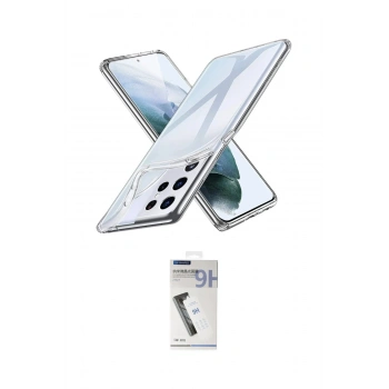 MARSİLYAN™- Galaxy S21 Ultra Kılıf Zirve Doku - Şeffaf Uv Polymer Nano Ekran Koruyucu