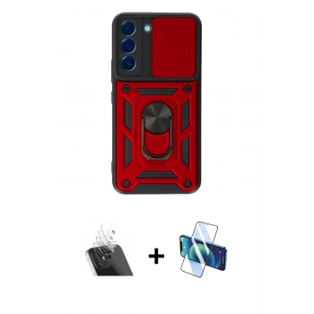 MARSİLYAN™- Galaxy S22 Kılıf Ahenk Klasik - Siyah 3D Antistatik Seramik Nano Ekran Koruyucu + Kamera Lens Koruma Cam - SF