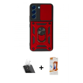 MARSİLYAN™- Galaxy S22 Kılıf Ahenk Klasik - Siyah AutoKit 5in1 Fiber Polymer Nano Ekran Koruyucu + Kamera Lens Koruma Cam - SF