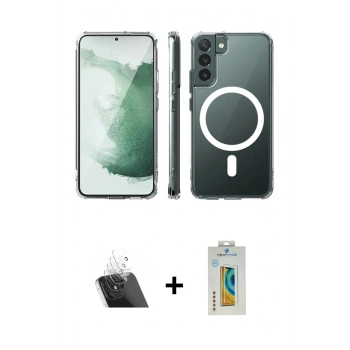 MARSİLYAN™- Galaxy S22 Kılıf Ahenk Yansıma Prime - Şeffaf Polymer Nano Ekran Koruyucu + Kamera Lens Koruma Cam - SF