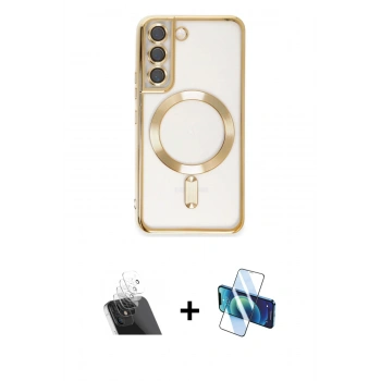 MARSİLYAN™- Galaxy S22 Kılıf Nova Işık Özel Seri - Siyah 3D Antistatik Seramik Nano Ekran Koruyucu + Kamera Lens Koruma Cam - SF