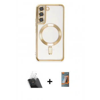 MARSİLYAN™- Galaxy S22 Kılıf Nova Işık Özel Seri - Siyah AutoKit 5in1 Fiber Hayalet Polymer Nano Ekran Koruyucu + Kamera Lens Koruma Cam - SF