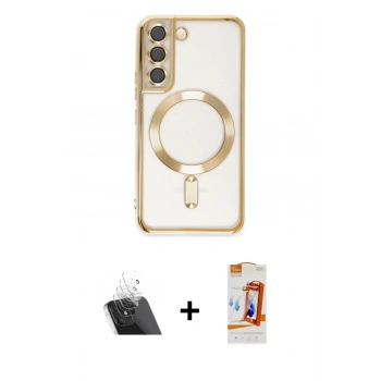 MARSİLYAN™- Galaxy S22 Kılıf Nova Işık Özel Seri - Siyah AutoKit 5in1 Fiber Polymer Nano Ekran Koruyucu + Kamera Lens Koruma Cam - SF