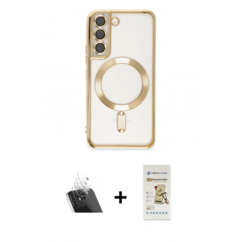 MARSİLYAN™- Galaxy S22 Kılıf Nova Işık Özel Seri - Siyah Mat Seramik Nano Ekran Koruyucu + Kamera Lens Koruma Cam - SF