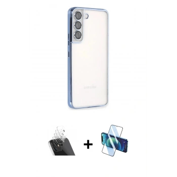 MARSİLYAN™- Galaxy S22 Kılıf Vadi Minimal - Siyah 3D Antistatik Seramik Nano Ekran Koruyucu + Kamera Lens Koruma Cam - SF