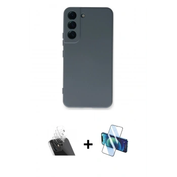 MARSİLYAN™- Galaxy S22 Plus Kılıf Ahenk Serisi - Siyah 3D Antistatik Seramik Nano Ekran Koruyucu + Kamera Lens Koruma Cam - SF