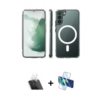 MARSİLYAN™- Galaxy S22 Plus Kılıf Ahenk Yansıma Prime - Siyah 3D Antistatik Cam Ekran Koruyucu + Kamera Lens Koruma Cam - SF