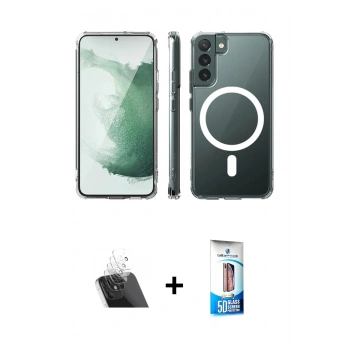 MARSİLYAN™- Galaxy S22 Plus Kılıf Ahenk Yansıma Prime - Siyah 5D Eko Cam Ekran Koruyucu + Kamera Lens Koruma Cam - SF
