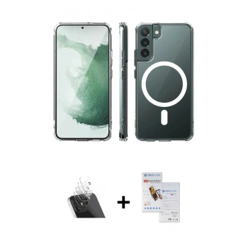 MARSİLYAN™- Galaxy S22 Plus Kılıf Ahenk Yansıma Prime - Siyah Seramik Nano Ekran Koruyucu + Kamera Lens Koruma Cam - SF